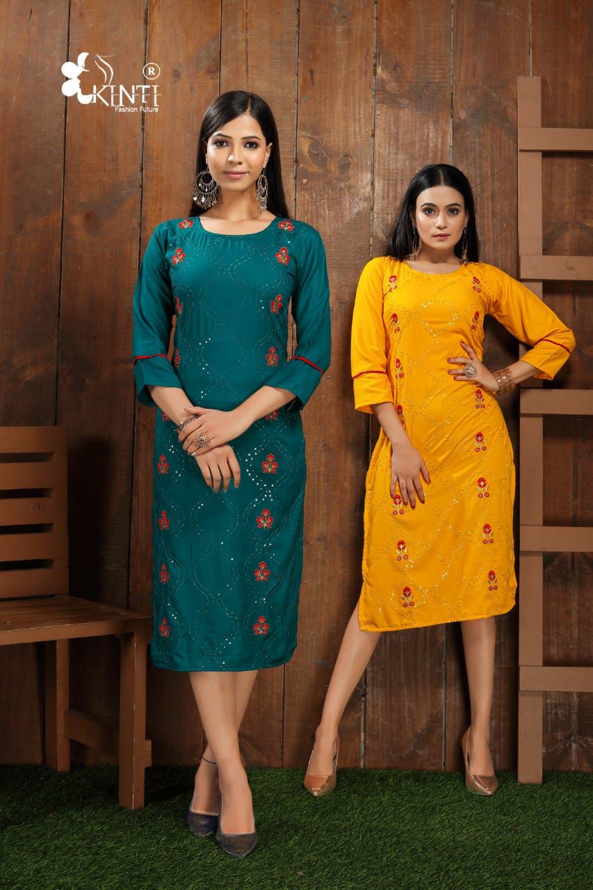 Kinti Glam Girl 4 Fancy Ethnic Wear Rayon Embroidery Kurti Collection